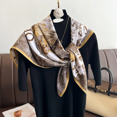 Grote Vierkante Sjaal Omslagdoek Polyester Satijn Retro Boho Print Zon Maan Hemels Dames Zacht Licht