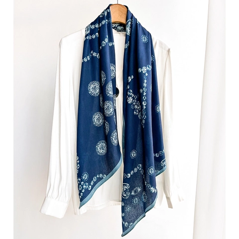 Écharpe Longue À Motif Yeux Géométriques Châle Respirant Fin Bandeau Chic Polyvalent Pour Femmes Toutes Saisons Bleu