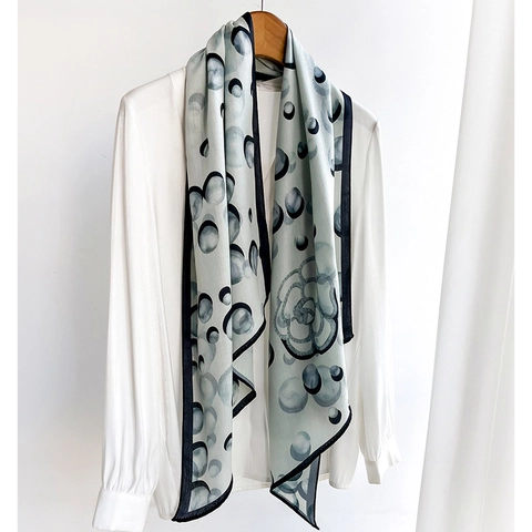 Elegant Beveled Satin Feel Scarf Polyester Neckerchief Floral Ink Dot Print Fashion Accessories For Women