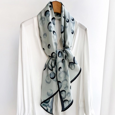 Elegant Beveled Satin Feel Scarf Polyester Neckerchief Floral Ink Dot Print Fashion Accessories For Women
