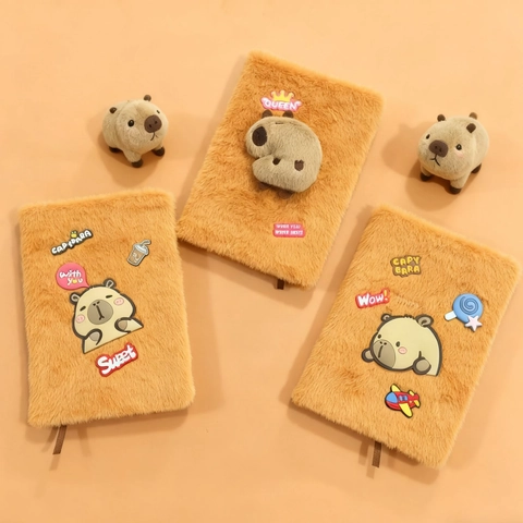 Cute Capybara Plush Notebook Cartoon Soft Fur Cover DIY Journal Diary For Students Girls Gift Office School Supplies