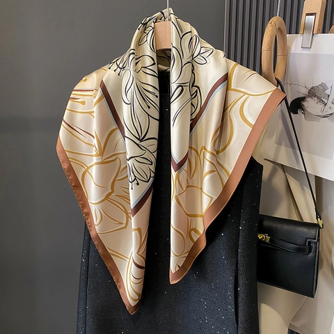 Foulard Quadrato In Raso Di Poliestere Con Stampa Floreale Vintage Double Face Scialle Leggero Elegante Da Donna