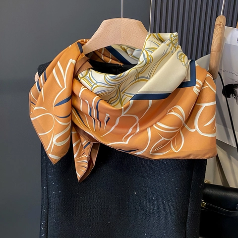 Foulard Quadrato In Raso Di Poliestere Con Stampa Floreale Vintage Double Face Scialle Leggero Elegante Da Donna