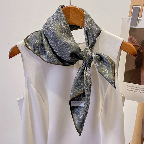 Vintage Plant Floral Print Square Scarf Satin Feeling Polyester Neckerchief Elegant Retro Shawl For Women