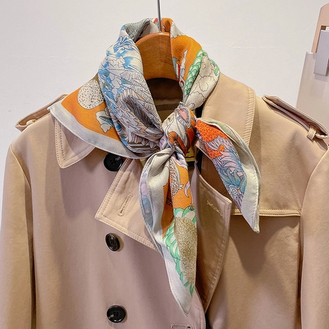Elegant Square Scarf Satin Polyester Tropical Animal Print Floral Neck Scarf Shawl Headband Versatile Fashion Accessory For Women