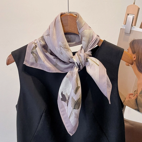 Floral Print Square Scarf Polyester Satin Feeling Neck Scarf Retro Vintage Neckerchief For Women Fashion Accessory