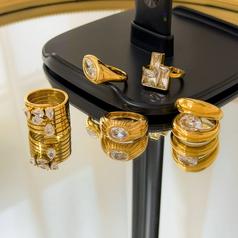 Dames 18K Vergulde Roestvrijstalen Ring Ovaal Marquise Waterdruppel Zirkoon Ingelegd Minimalistisch Chique Sieraden