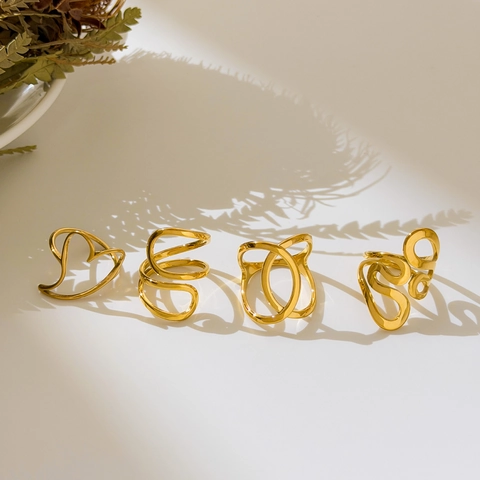 Anelli Geometrici Minimalisti Per Donna Acciaio Inossidabile Placcato Oro 18K Cuore Cavo Linea Curva Gioielli Estetici