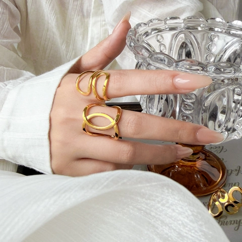 Anelli Geometrici Minimalisti Per Donna Acciaio Inossidabile Placcato Oro 18K Cuore Cavo Linea Curva Gioielli Estetici