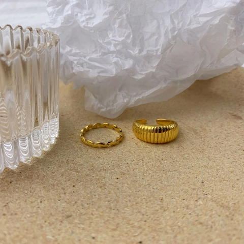 Ring Aus Titanstahl Goldbeschichtet Olivenblatt Croissant Geometrisch Minimalistisch Verstellbar Modeschmuck Damen