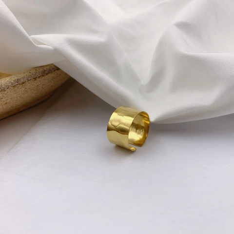 Wide Hammered Band Ring Titanium Steel Gold Plated Irregular Geometric Adjustable Open Statement Jewelry For Women