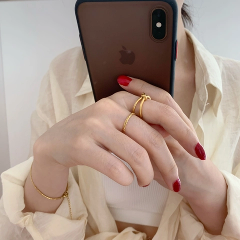 Anello Spirale Intrecciato Acciaio Al Titanio Placcato Oro Minimalista Vintage Regolabile Gioielli Da Donna
