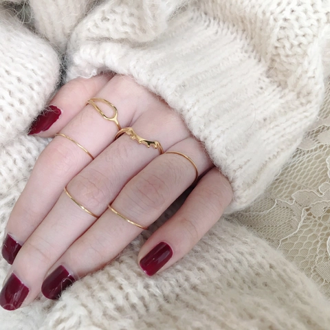 Minimalist Titanium Steel Gold Plated Ring Waterproof Non-tarnish Thin Band Wave Geometric Hollow Fashion Jewelry For Women