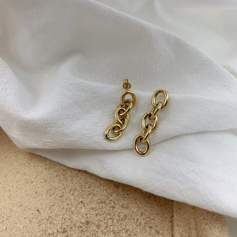 Minimalist Gold Chain Link Earrings Vintage Titanium Steel Interlocking Circles Geometric Drop Earrings For Women