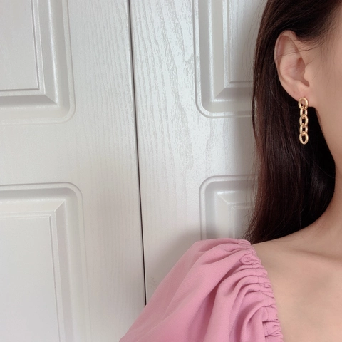 Minimalist Gold Chain Link Earrings Vintage Titanium Steel Interlocking Circles Geometric Drop Earrings For Women