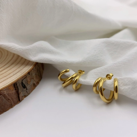 Pendientes De Botón Geométricos Estilo Francés Mujer Acero Inoxidable Chapado En Oro Triple Capa Espiral Círculo Joyería Minimalista