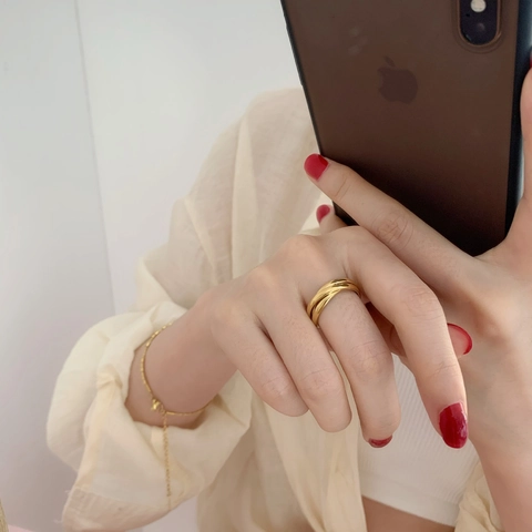 Minimalistische In elkaar Grijpende Drievoudige Ring Titanium Staal Verguld Vintage Sieraden Voor Dames En Heren Mode