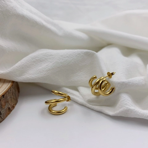 Pendientes De Botón Geométricos Estilo Francés Mujer Acero Inoxidable Chapado En Oro Triple Capa Espiral Círculo Joyería Minimalista