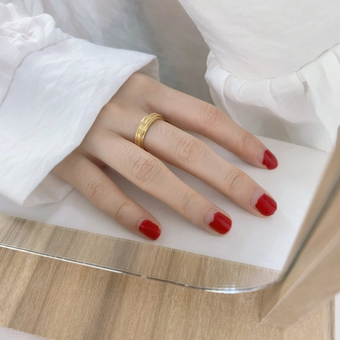 Gestructureerde Gelaagde Ring Titanium Staal Verguld Onregelmatig Geometrisch Minimalistisch Brede Band Sieraden Vrouwen