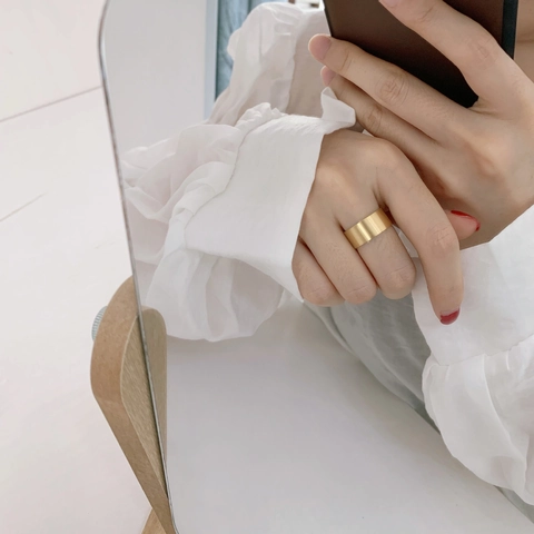 Gouden Brede Ring Geborsteld Mat Roestvrij Staal Minimalistische Geometrische Ins Stijl Vingersieraden Voor Vrouwen