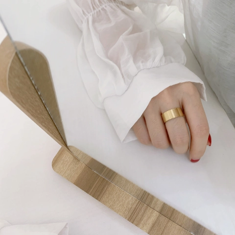 Gouden Brede Ring Geborsteld Mat Roestvrij Staal Minimalistische Geometrische Ins Stijl Vingersieraden Voor Vrouwen