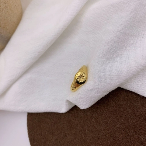 Vintage Sternen Schliff Siegelring Edelstahl 18K Vergoldet Minimalistischer Scheibenring Schmuck Damen