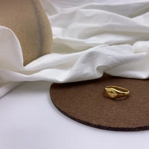 Vintage Sternen Schliff Siegelring Edelstahl 18K Vergoldet Minimalistischer Scheibenring Schmuck Damen
