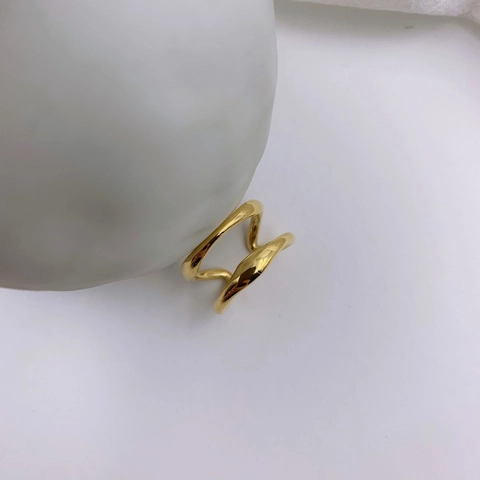 Double Layer Geometric Open Ring Titanium Steel Gold Plated French Minimalist Vintage Jewelry For Women Adjustable