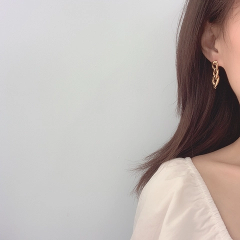 Geometric Triple Interlocking Chain Link Dangle Earrings For Women Retro Minimalist High Polish Stainless Steel Jewelry