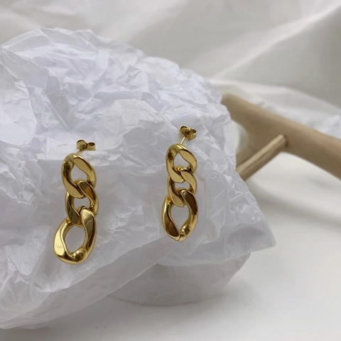 Geometric Triple Interlocking Chain Link Dangle Earrings For Women Retro Minimalist High Polish Stainless Steel Jewelry