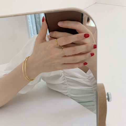 Minimalist Wave Heartbeat Ring Titanium Steel 18K Gold Plated Geometric Fashion Finger Jewelry For Women