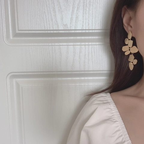 Titanium Stainless Steel Geometric Drop Earrings Removable Leaf Flake Long Dangle French Style Gold Tone Jewelry For Women