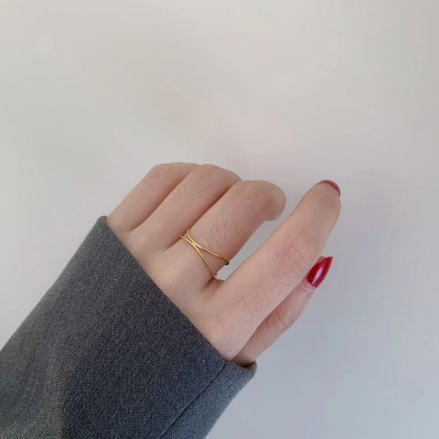 Minimalistischer Doppelreihiger Kreuzring Für Damen Gold Edelstahl X-Form Geometrischer Dünner Ring Schmuck