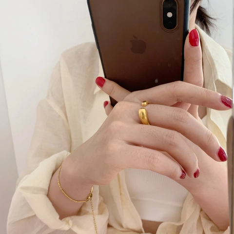Verstellbarer Ring Edelstahl Vergoldet Minimalistisches Flüssiges Design Retro Modeschmuck Für Frauen