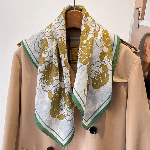 Square Scarf Polyester Floral Rose Print Elegant Neck Head Scarf Lightweight Soft Versatile For Women
