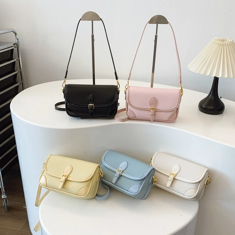 Lychee Pattern PU Leather Small Square Crossbody Bag With Adjustable Strap Fashion Shoulder Bag For Women