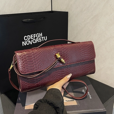 Snake Pattern PU Leather Crossbody Bag With Gold Knot Buckle Elegant Evening Clutch Shoulder Purse For Women