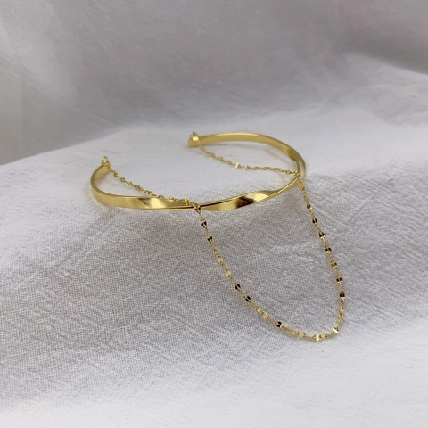 Gedraaide Textuur Roestvrijstalen Open Armring Dubbellaagse Kettingarmband Minimalistische Geometrische Vergulde Sieraden Dames