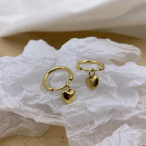 Vintage Gold Plated Titanium Steel Heart Pendant Hoop Earrings Geometric Minimalist Jewelry For Women