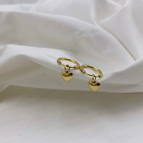 Vintage Gold Plated Titanium Steel Heart Pendant Hoop Earrings Geometric Minimalist Jewelry For Women
