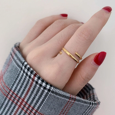 Mehrlagiger Spiral-Wickelring 18K Vergoldet Titanstahl Verstellbar Minimalistisch Glatt Geometrisch Schmuck Für Damen