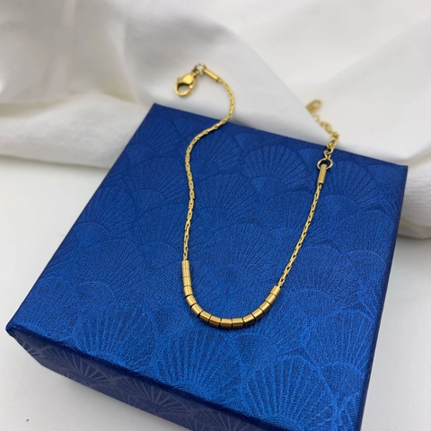 Bracciale A Catena Fine Minimalista Acciaio Al Titanio Placcato Oro Perle Cilindriche Stile Retrò Geometrico Donne
