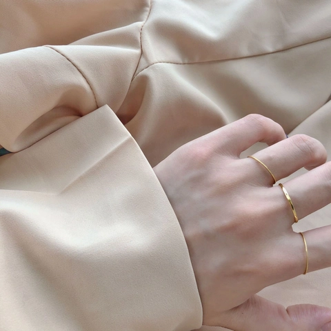 Minimalist Band Rings Titanium Steel Gold Plated Geometric Rhombus Cut Faceted Stackable Thin Jewelry For Women