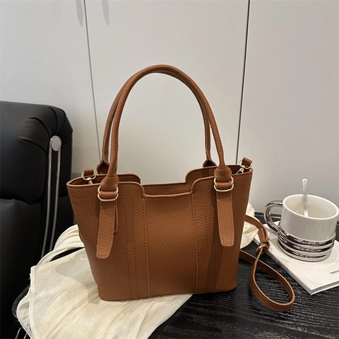 Borsa A Secchiello In Pelle PU Con Motivo Litchi Retrò Borsa A Mano Versatile Con Manico Borsa A Tracolla Con Cinturino Regolabile Hardware Dorato