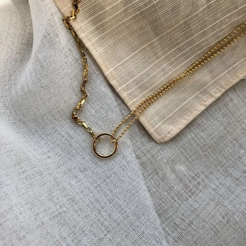 Asymmetric Chain Necklace Titanium Steel Gold Plated Minimalist Geometric Ring Pendant Mixed Box And Ball Chain For Women