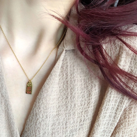 Collana Caratteri Cinesi Fortuna Benedizione Acciaio Al Titanio Placcato Oro Pendente Rettangolare Gioielli Cinesi