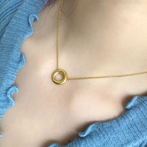 Geometric Circle Pendant Necklace Titanium Steel Gold Plated Minimalist Clavicle Chain For Women Simple Style