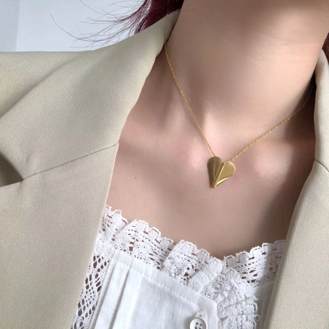 Collana Con Ciondolo A Cuore Origami Geometrico 3D Placcato Oro 18K Acciaio Inossidabile Gioielli Minimalisti Vintage
