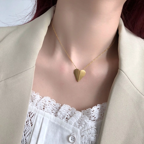 Collana Con Ciondolo A Cuore Origami Geometrico 3D Placcato Oro 18K Acciaio Inossidabile Gioielli Minimalisti Vintage