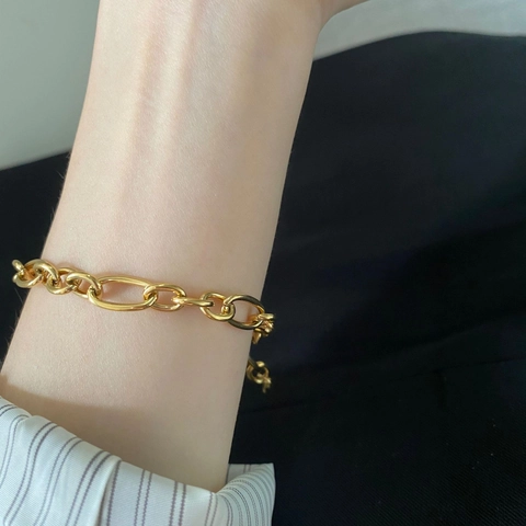 Bracciale A Catena In Acciaio Al Titanio Placcato Oro Minimalista Con Pendente Rotondo Per Donna Gioielli Geometrici